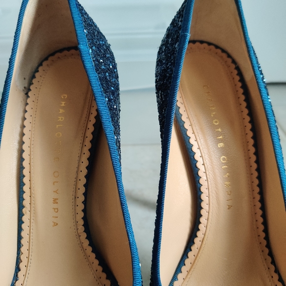 Charlotte Olympia blue sparkle platform pump Sz 37.5 - Picture 7 of 11